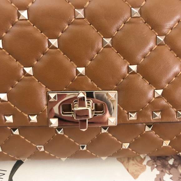 Valentino Rockstud Spike Brown Chain Clutch Bag - Picture 7 of 8
